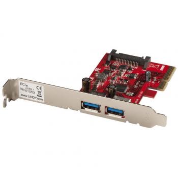 PCIe-Controllerkarte LINDY 51053: 2×USB 3.1 A, rot, x4‑Lane