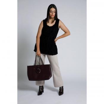 Donna Top Smancato Pizzo con Gola Girocollo Nero – 52/54