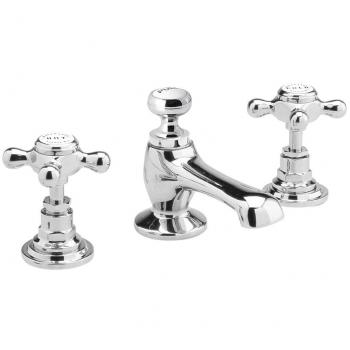 Bayswater White Chrome Crosshead 3-Hole Basin Mixer Tap with Waste