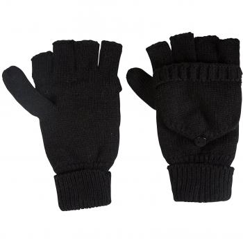 All‑Weather Black Fleece‑Lined Fingerless Mittens for Women – Size ONE