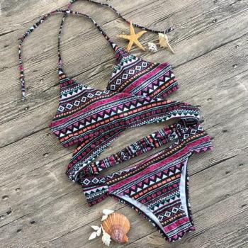 Floral Print Halter Swimwear Bikini Set for Women