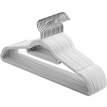 SONGMICS Multifunktionale Kleiderbügel, 10 Stück, mit Clips für Röcke, rutschfest, 42 cm breit, verstellbare Haken, grau CRF021G01