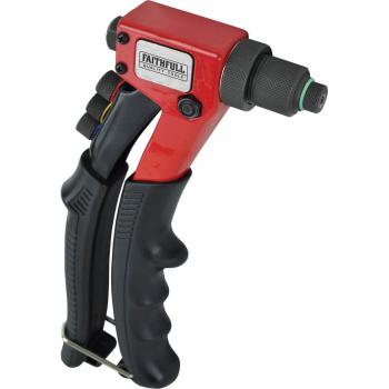 Faithfull Heavy-Duty Hand Riveter Tool for Metal, Plastic and Leather Materials with Interchangeable Nozzles