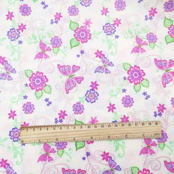 Tissu 50*145cm en polyester et coton motif abeille et papillon pour créations