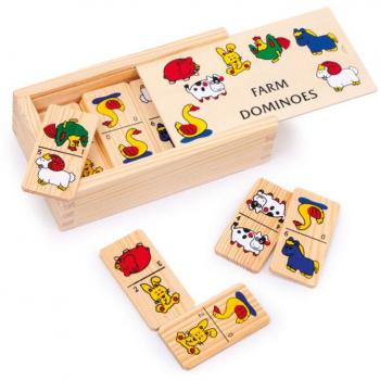 Holzbox mit 28 Domino-Tieren Domino Farm Tiermotive