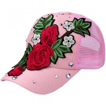 Casquete Azul Marino con Flor Rosa