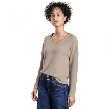 T‑shirt doux Street One pour femmes, couleur beige, col en V, 36