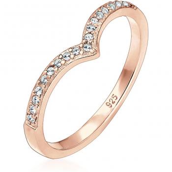 Elli Fingerring V-Form mit weißen Glassteinen 925 Silber