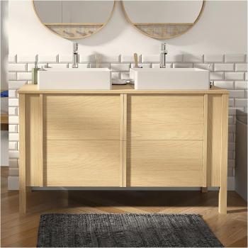 Ensemble salle de bain chêne 130 cm avec vasque et robinet