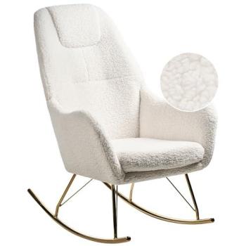 Fauteuil à Bascule Métal et Bouclé Blanc