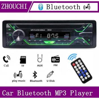 Radio de Coche 1DIN con Bluetooth, Reproductor MP3 12V, FM 60Wx4 y Luces de Colores, AUX/USB/TF