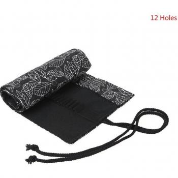 Beautiful Leaf Canvas Roll‑Up Pencil & Makeup Bag – 48 Holes