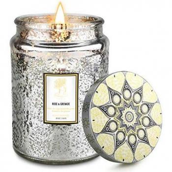 Candela Ambiente Rosa Granata in Vetro Goffrato 18 Oz