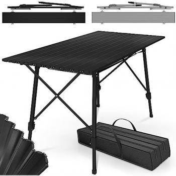 Table de Camping Pliante Réglable en Aluminium 90x45-65 cm avec Sac de Transport, Noire