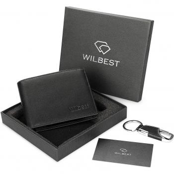 Wilbest Billetera Negra para Hombre, Cartera de Piel, Carteras de Cuero