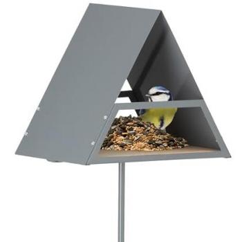 Bac de nourriture pour oiseaux, piquet anti-rongeurs – Gris naturel
