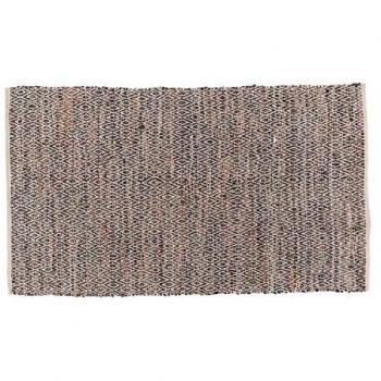 Homescapes Brown Real Leather Handwoven Diamond Pattern Rug, 66 x 200 cm