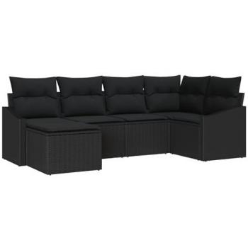 Ensemble salle à manger jardin VidaXL 6 pièces, noir poly rattan