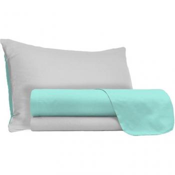 Set Lenzuola 1 Piazza e Mezzo Bicolore Verde Acqua e Grigio