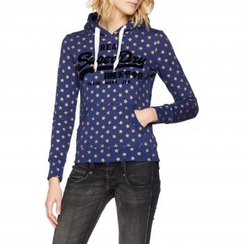 Superdry Damen Hoodie Vintage Logo Star AOP Entry, Rinse Navy Rugged Xv6, Größe X-Large