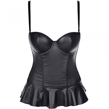 Axami Corsage Korsett Kunstleder Schwarz – Reißverschluss, Latex‑Look