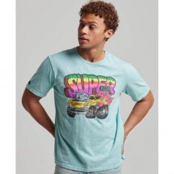Camiseta de Algodón Azul con Motocicleta – Superdry Hombres L