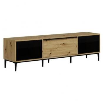 TV-Ständer VENTE-UNIQUE – 180 × 50 × 40 cm, schwarzes Sicherheitsglas, Holz-Molina