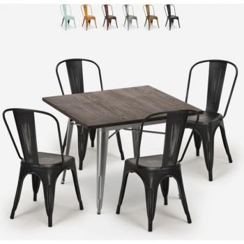 Juegos de Comedor Burton: Mesa 80 cm × 80 cm + 4 Sillas Estilo Retro