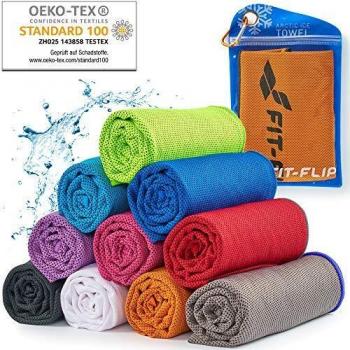 Kühlhandtuch für Sport & Fitness, Mikrofaser Handtuch/Kühltuch für Laufen, Trekking & Yoga, Farbe: orange-dunkel Grauer Rand, Größe: 100x30cm