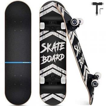 Funxim Complete Skateboard, 7-Layer Maple Wood Deck Double Kick Skateboard with Tool, for Kids, Teens, Adults, Beginners