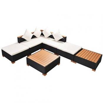 Poly Rattan Lounge-Gartenmöbel Set, 7 Teile, schwarz mit Sitzkissen
