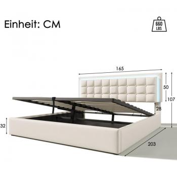 Letto Matrimoniale a Doghe con Striscia LED – Vano Contenitore, Giroletto 160x200