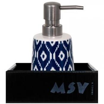 Distributeur de savon céramique motif Ikat bleu et blanc