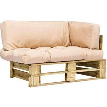 Divano da giardino in pallet con cuscini color sabbia, legno di pino vidaXL