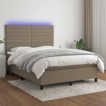 Lit Boxspring avec Matelas et LED Taupe 140x190 cm en Tissu