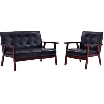 Komfortable 2-tlg. Sofagarnitur Schwarz aus hochwertigem Kunstleder