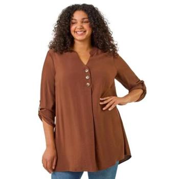 Curve Detail Buttoned Tunic in Chocolate – Women 16