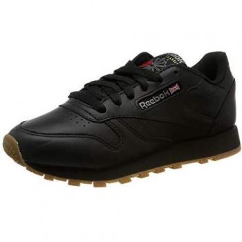 Reebok Classic Leather, Baskets pour Femme, Tissu Noir et Gomme Blanche, Pointure 36 EU