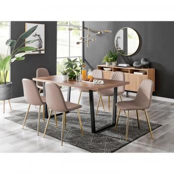 Kylo Brown Wood Effect Dining Table with 6 Corona Gold Leg Chairs