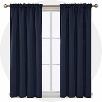 Navy Blackout Rod Pocket Curtains – 55×71, Super Soft Thermal, Deconovo