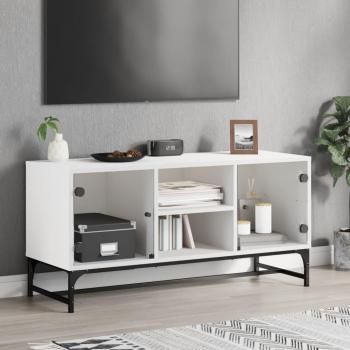 White TV Cabinet with Glass Doors 102x37x50 cm vidaXL