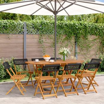 VidaXL Black Poly Rattan Folding Garden Chairs 8 pcs with Solid Wood
