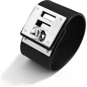 Bracelet Manchette en Cuir avec Fermeture à Bouton Métallique