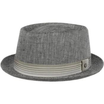 Lierys Men’s Grey Herringbone Pork Pie Cloth Hat Size XL (60‑61 cm)