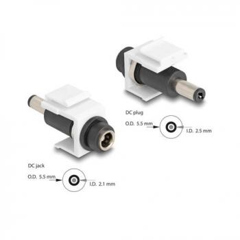Delock Keystone DC 5,5x2,1 mm con Spina DC 5,5x2,5 mm Bianco (Cavo di Alimentazione)