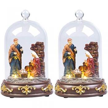2 crèches de Noël à éclairage LED sous cloche