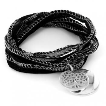 Bracelet Noir Émotionnel avec Pendentif Arbre de Vie