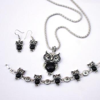 Boho Owl Bracelet and Turquoise Dangle Earrings Jewelry Set for Women