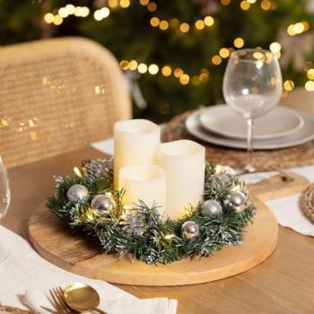 Couronne de Noël LED Karuna Argentée Décorative à Piles 80xØ300 mm