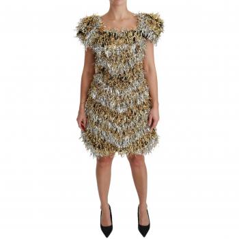 Dolce & Gabbana Silver Gold Sheath Mini Shift Gown Dress